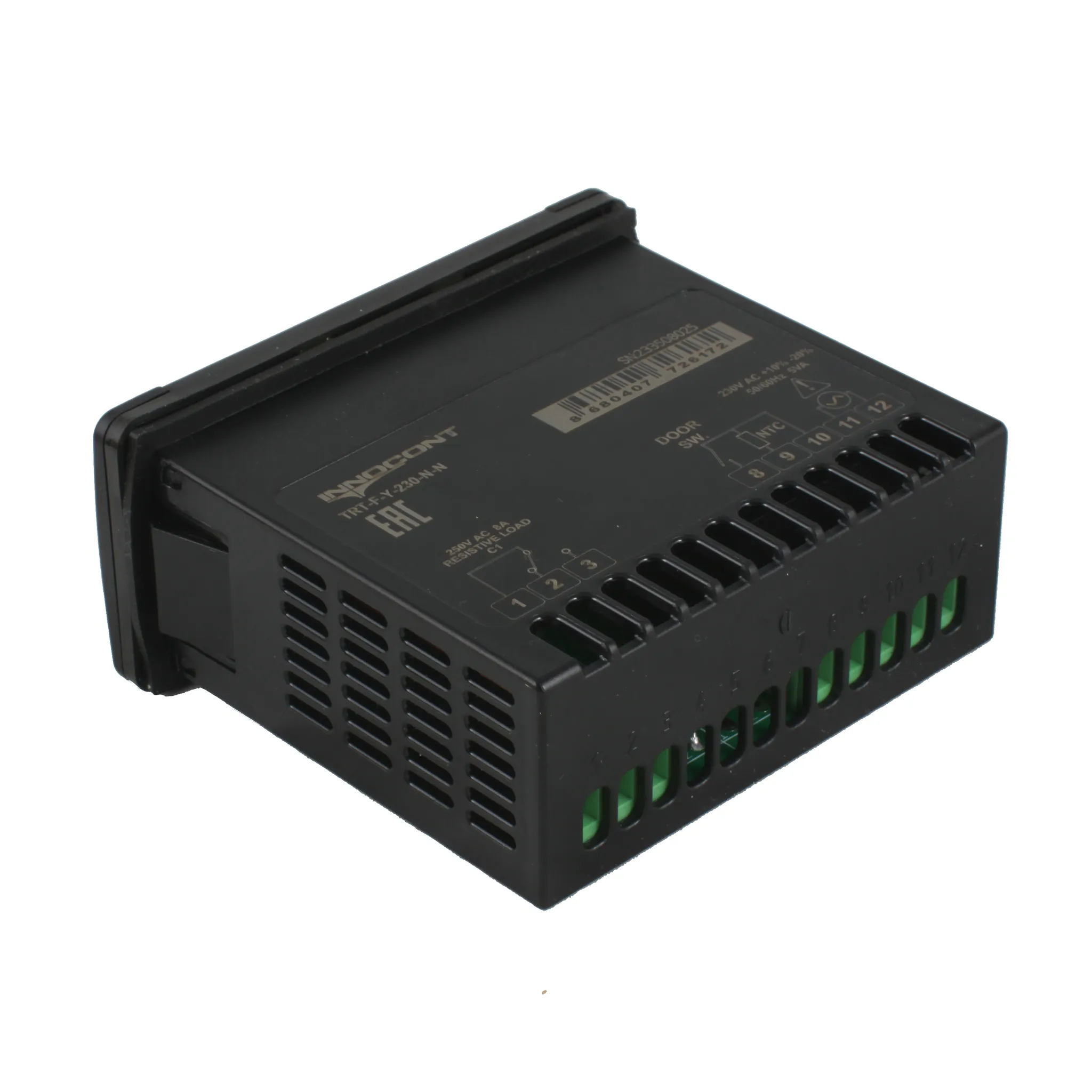 Температурный контроллер для управления охлаждением/размораживанием, 4 разряда, 77х35х61 мм, NTC, выход реле на компрессор, ON/OFF, 230VAC, встроенный фиксатор