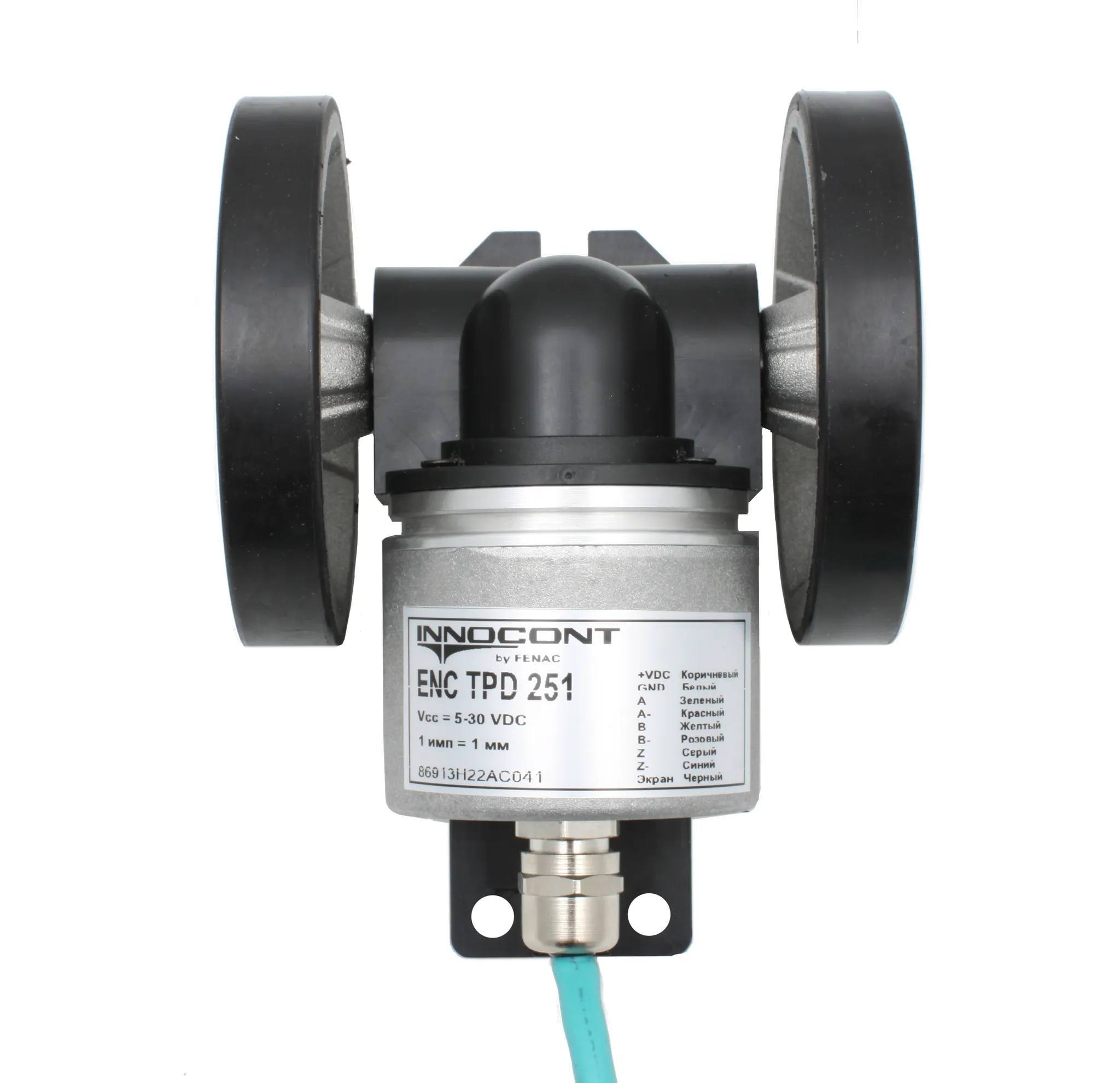 INNOCONT Инкрементальный энкодер с мерным колесом L=250мм, 1 имп/мм, 5…30VDC, IP65, -20…+85C, кабель 2м ENC TPD 251