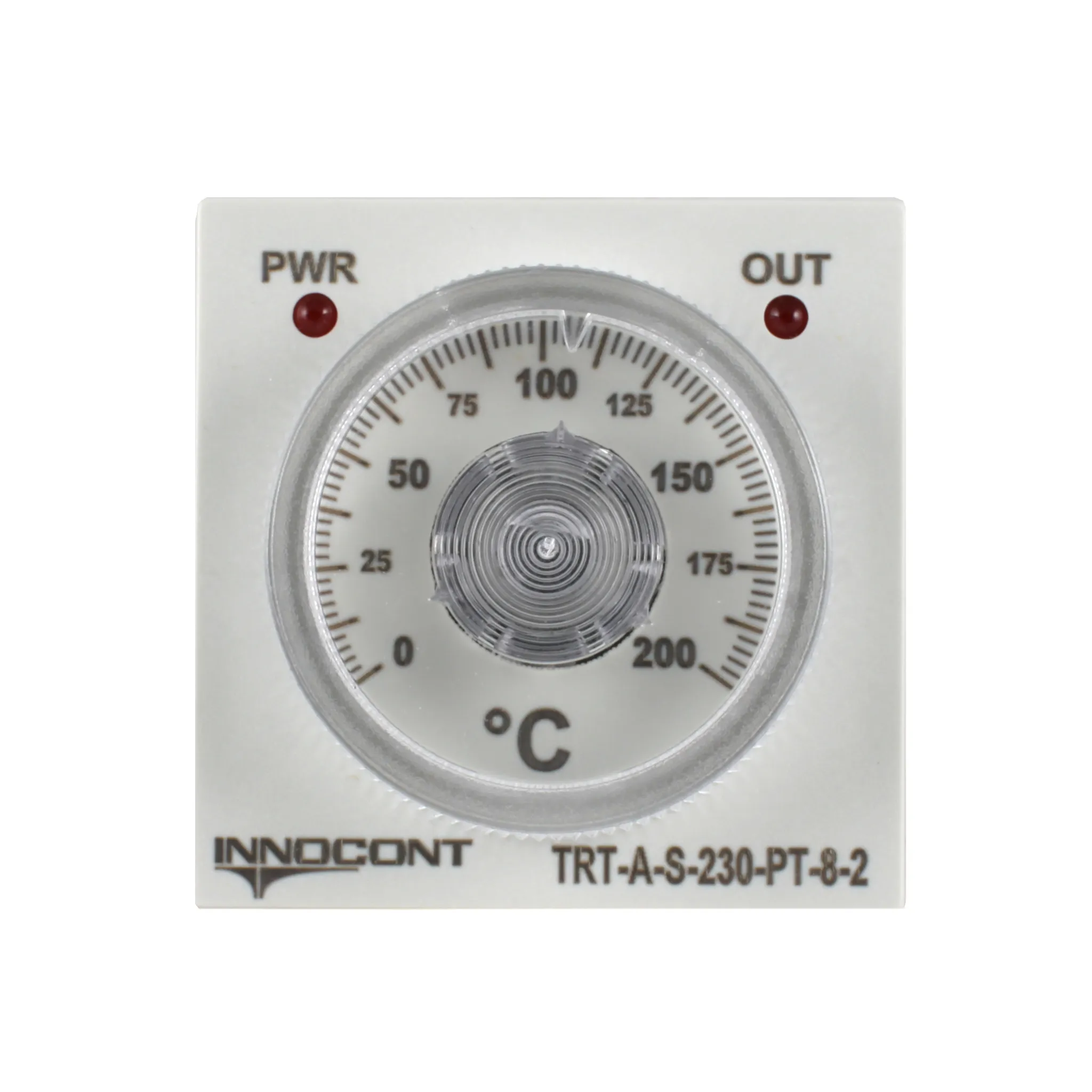 Температурный контроллер с аналоговым управлением, 48х48х82 мм,вход Pt100, 0...200C, выход реле, ON/OFF, 230VAC, электросоединение под розетку 8pin