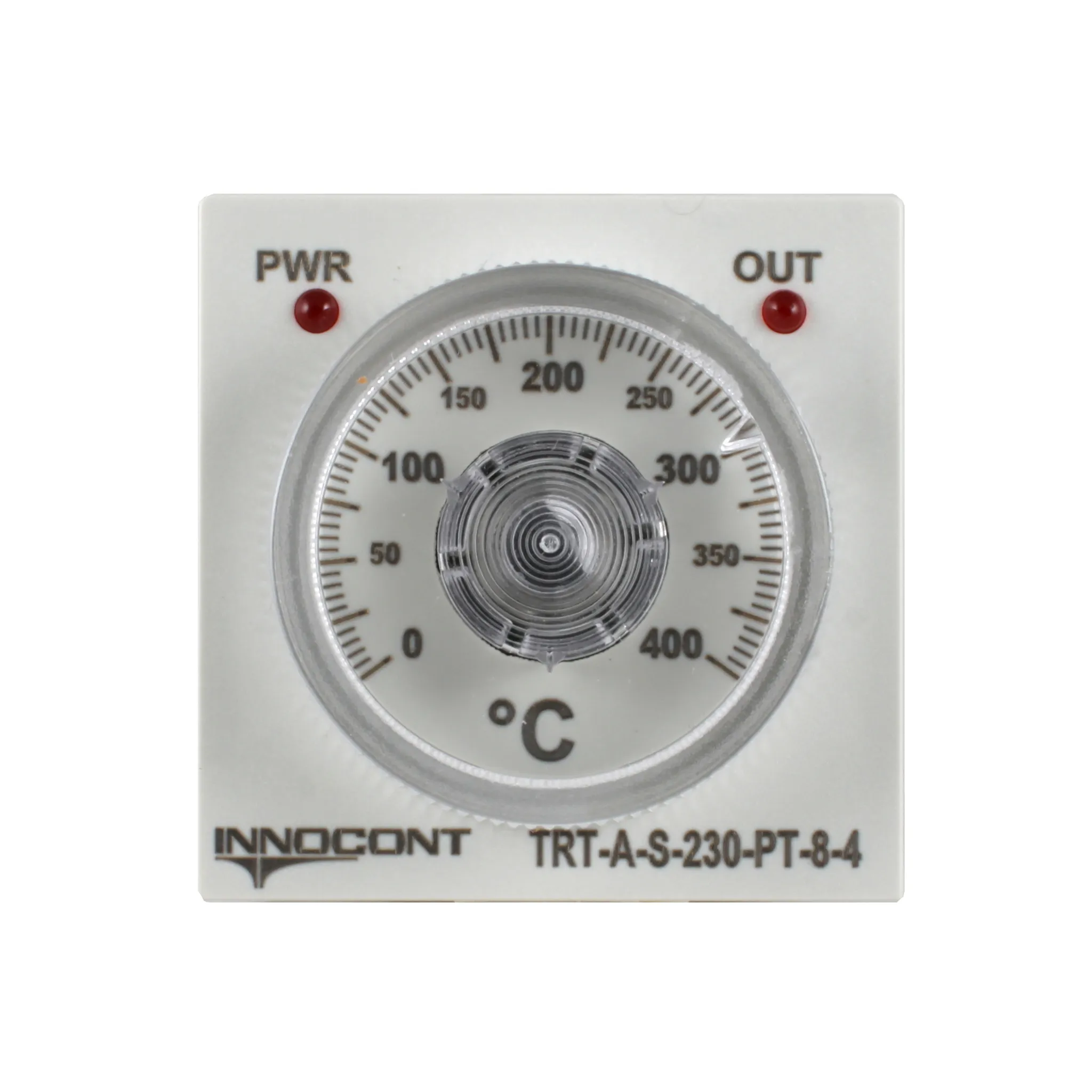 Температурный контроллер с аналоговым управлением, 48х48х82 мм,вход Pt100, 0...400C, выход реле, ON/OFF, 230VAC, электросоединение под розетку 8pin