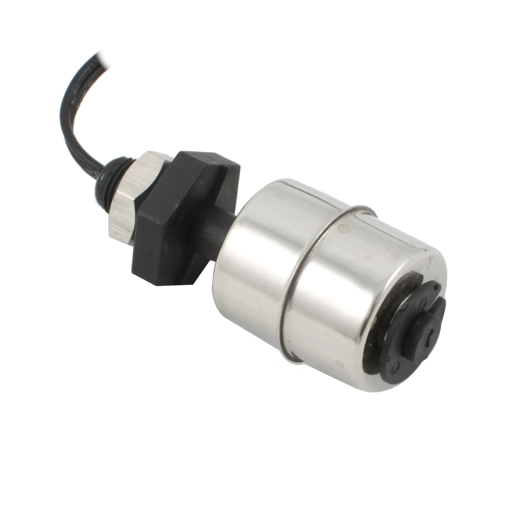 Поплавковый датчик уровня жидкости, вертикальное исполнение, -20 +80 С, соединение- резьба 1/8"PF полипропилен, кабель 500 мм, поплавок D=25 мм нерж. сталь