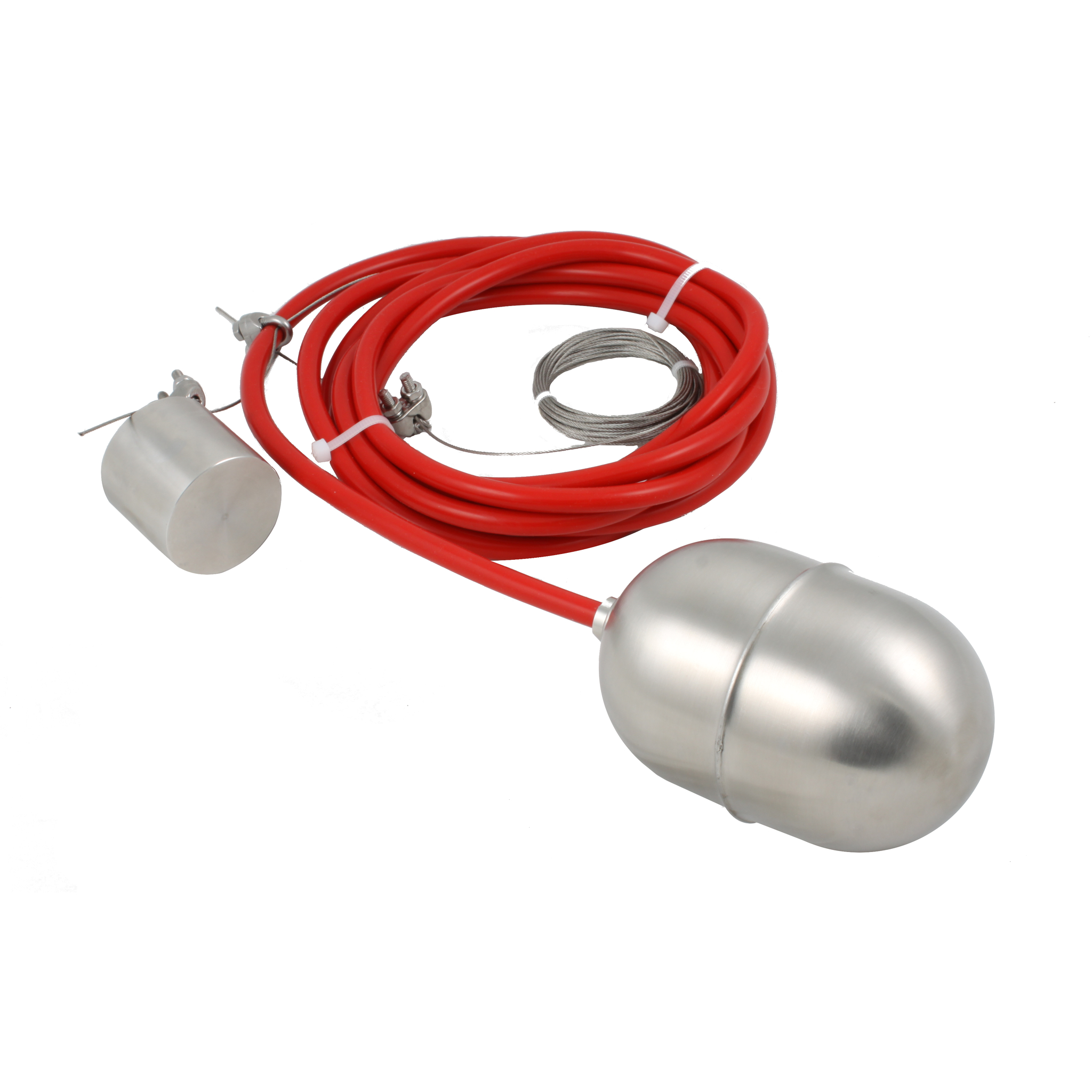 Поплавковый датчик уровня жидкости, исполнение на кабеле 5 м, -10 +180 С, поплавок- нерж. сталь, кабель- силикон