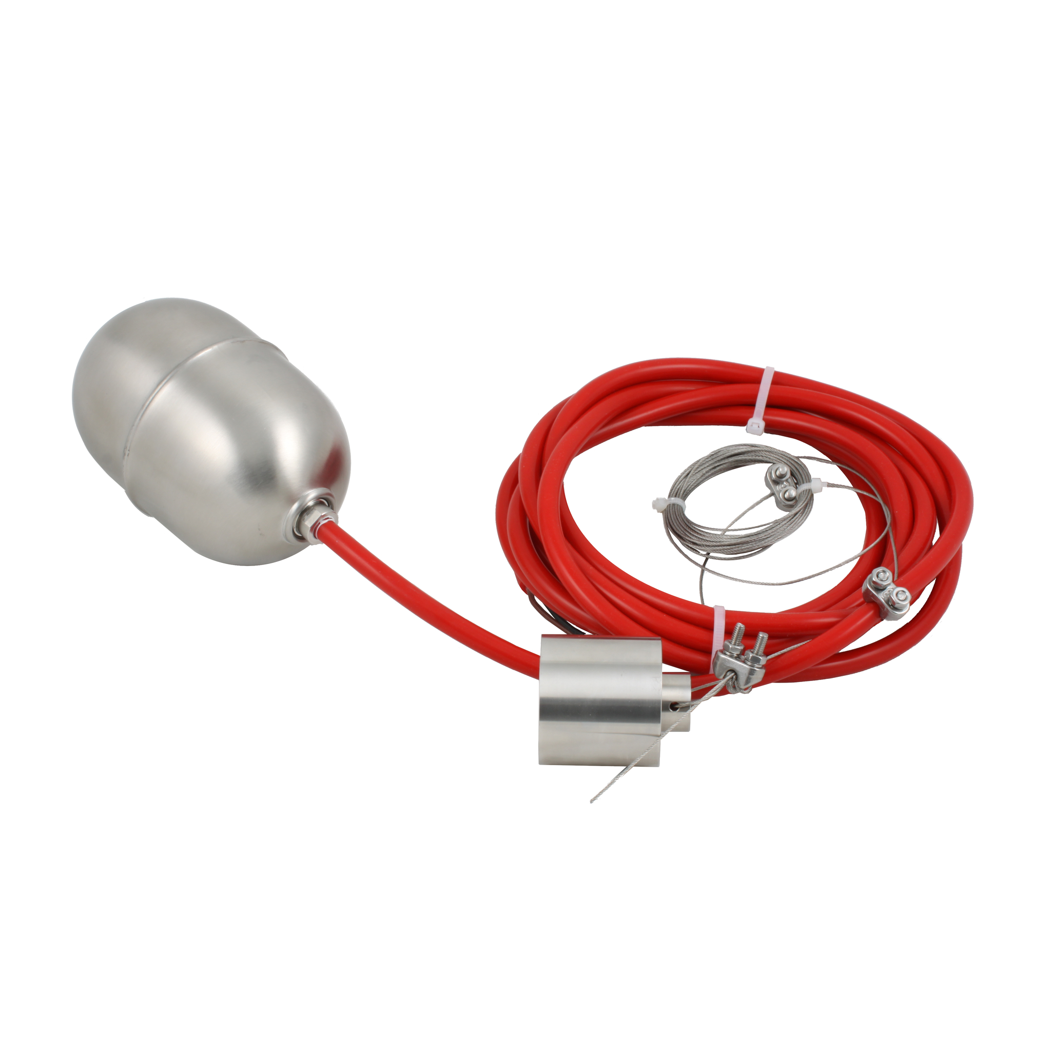 Поплавковый датчик уровня жидкости, исполнение на кабеле 5 м, -10 +180 С, поплавок- нерж. сталь, кабель- силикон