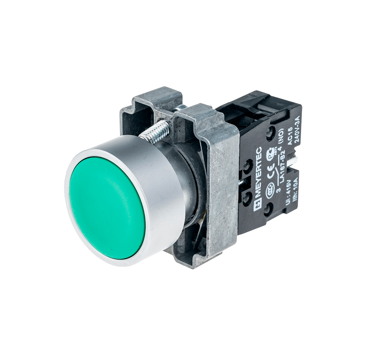 Кнопка плоская зеленая, 1NO, металл