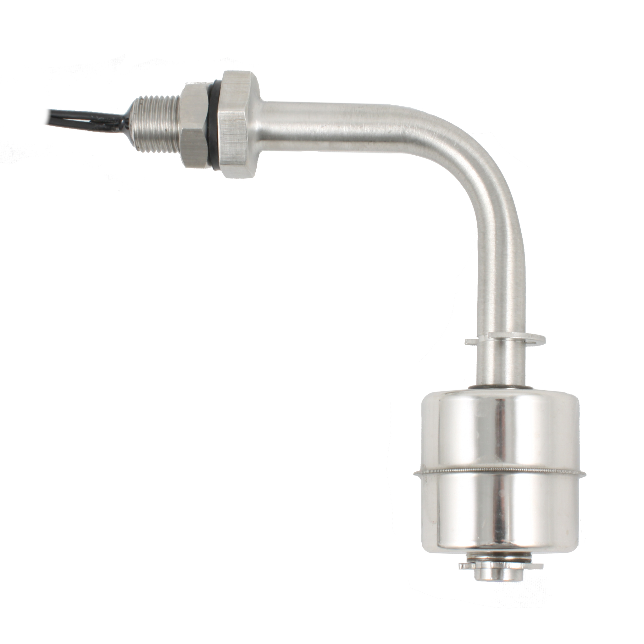 Поплавковый датчик уровня жидкости, Г-образное исполнение, -20 +120 С, соединение- резьба 1/8"PF нерж. сталь, кабель 500 мм, поплавок D=28 мм нерж. сталь